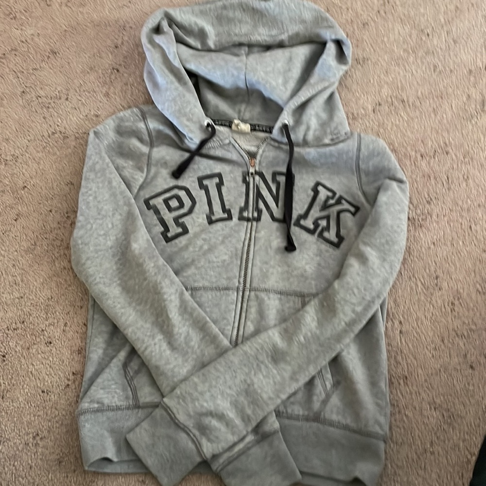 Victoria’s Secret pink zip up gray hoodie